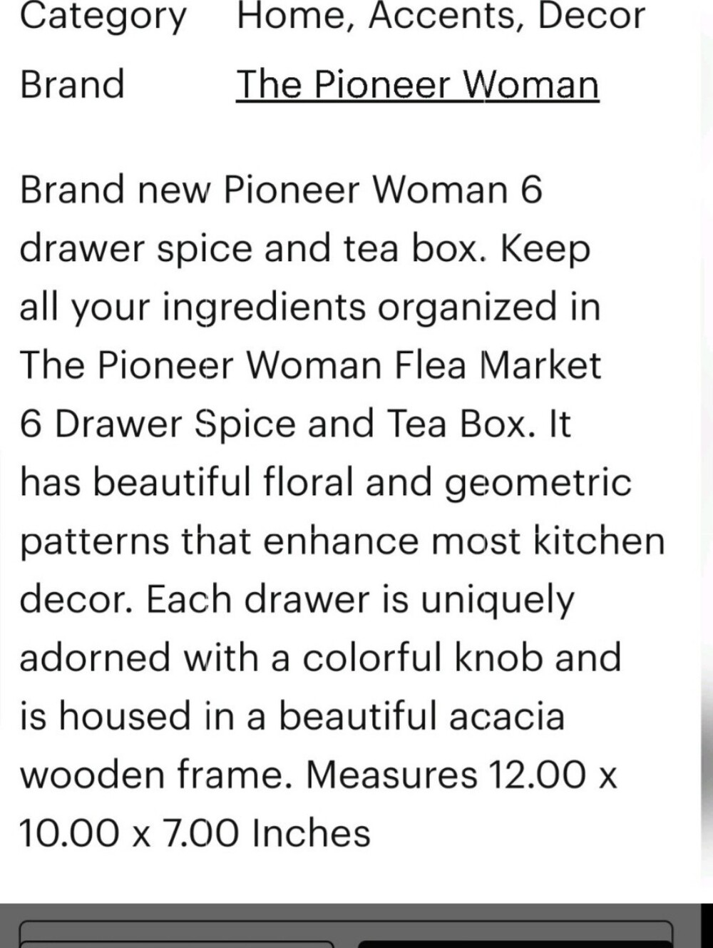 The Pioneer Woman Spice And Tea 6 Floral Ceramic Drawer Wooden - Picture 11 of 11